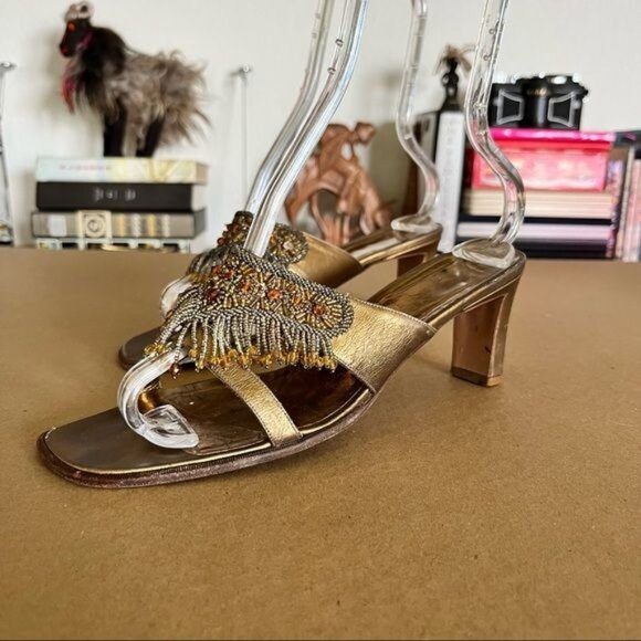 Rene Coavilla Slide Beaded Sandal Shoes Heels - Picture 1 of 10